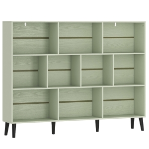 HOMCOM 10-Cube Bookcase, 3-Tier Book Shelf with Solid Wood Legs, 140 cm Modern Bookshelf with Anti-Tip Kit, Light Green