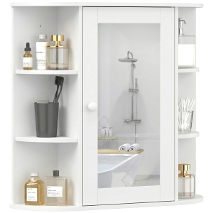 HOMCOM Armario de Baño con Espejo, Armario de Pared con Puerta, Estantes Abiertos, Mueble de Baño Colgar para Cocina, Salón, 66x17x63 cm, Blanco