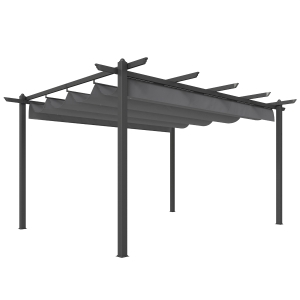 Outsunny Pérgola de Jardín 4x3 m con Techo Retráctil Estructura de Aluminio UPF30+ Orificios de Drenaje Pabellón Exterior Gris