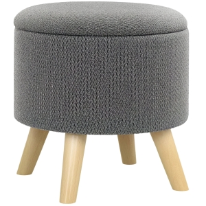 HOMCOM Pufe Redondo Repousa-pés Banco com Baú de Arrumação Pés em Madeira Design Moderno Cinza