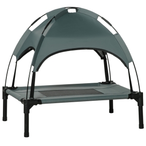 PawHut Erhöhtes Hundebett mit Baldachin, Haustierbett, Hundeliege outdoor mit Dach, Atmungsaktiv, Taftstoff für Camping Grau 61 x 46 x 62 cm