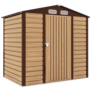 Outsunny 4 x 6ft Galvanised Steel Garden Shed, with Lock and Gloves - Oak