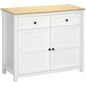 HOMCOM Commode meuble de rangement 2 portes avec étagère réglable en hauteur 2 tiroirs 100 x 40 x 85 cm blanc et aspect bois