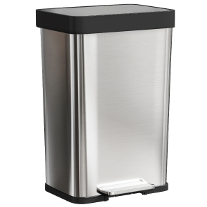 HOMCOM Lixeira 60 L com pedal, Balde de aço inoxidável com tampa de fechamento suave, Prateado