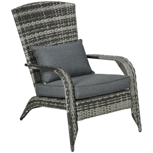 Outsunny Sedia da Giardino Adironrack con Braccioli, in Rattan e Acciaio, 64x80x90 cm, Grigio