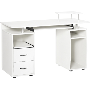 HOMCOM Escritorio con Estanterías Mesa de Ordenador con 2 Cajones Bandeja de Teclado Soportes para Monitor 120x55x85 cm Blanco