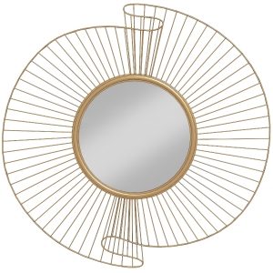 HOMCOM Espelho Decorativo Redondo 60 cm com Fixação a 360° Decoração de Parede em Metal Moderno com Detalhes Plissados Dourado