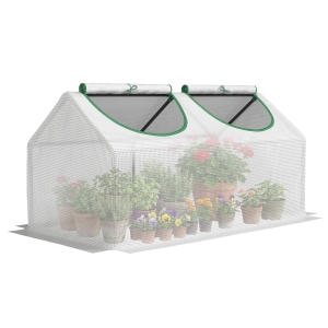 Outsunny Invernadero de Exterior 120x60x60 cm Invernadero de Jardín con 2 Ventanas Enrollables Cubierta de PE 140g/㎡ y Marco de Acero Impermeable Anti-UV para Cultivo de Plantas Verduras Translúcido