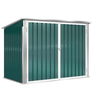 Outsunny Cache Poubelle Extérieur en Acier Galvanisé pour 2 Poubelles, Double Porte, Couvercle Pneumatique, 180x108x130cm, Vert