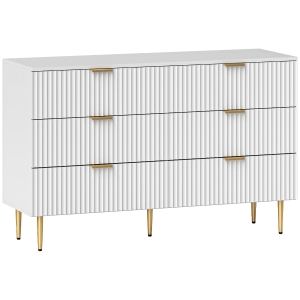 HOMCOM Comodă pentru Dormitor cu 6 Sertare, Design Modern Canelat, Mânere și 5 Picioare Aurii, pentru Hol, Living sau Intrare, 120 x 40 x 76.5cm, Alb