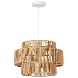 HOMCOM Luminária pendente, cúpula de 3 níveis, Metal, corda de cânhamo, Marrom claro
