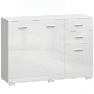 HOMCOM Sideboard, Modern Storage Cabinet with 2 Drawers, 3 Doors and Adjustable Shelves, High Gloss White