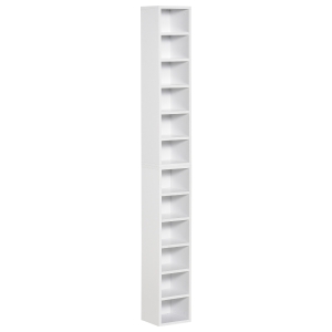 HOMCOM Libreria Scaffale porta CD set 2 Pezzi a 12 Ripiani in Legno, 21x19.2x88.3 cm, Bianco