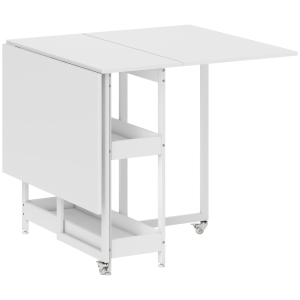HOMCOM Tavolo Pieghevole a 2 Ribalte per 4 Persone con 2 Ripiani Aperti, Legno e Metallo, 133.4x80x75 cm, Bianco