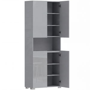HOMCOM 180 cm Tall Kitchen Cupboard, Pantry Storage Cabinet with Soft Close Doors and Adjustable Shelves, High Gloss Grey