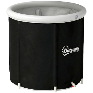 Outsunny Eisbad Ø78 cm Faltbare Eisbadewanne aufblasbare tragbare Eistonne 280L mit 3 Isolierschichten Abdeckung, Schwarz