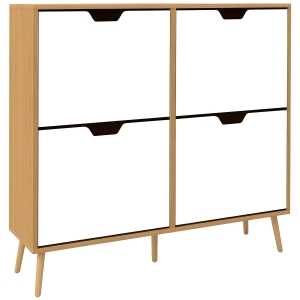 HOMCOM Mobile Scarpiera in Truciolato e Pino con 4 Cassetti e 2 Ripiani Regolabili per ogni Cassetto, 95x26x95 cm