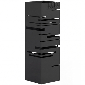 HOMCOM Paragüero Metálico con 4 Ganchos y Bandeja de Goteo Extraíble para Entrada Oficina 15,5x15,5x49 cm Negro