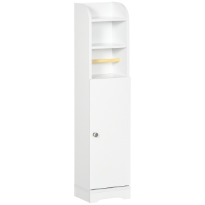 kleankin Colonna Bagno con 3 Ripiani Aperti e Armadietto a 2 Livelli Regolabile, in Legno, 23x18x100 cm, Bianco