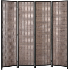 HOMCOM Biombo em Madeira Separador de Ambientes Divisória Dobrável 4 Painéis 180x180 cm Castanho