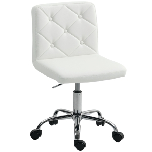 HOMCOM Sedia da Ufficio Regolabile con Rivestimento a Bottoni, in Pelle PU, Schiuma e Acciaio, 44x50x78-88 cm, Bianco