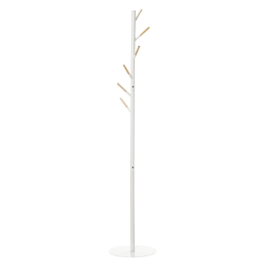 HOMCOM Perchero de Pie de Madera con 6 Ganchos para Ropas Bolsos para Salón Entrada Dormitorio 35x35x174 cm Blanco