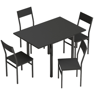 HOMCOM Conjunto de Jantar com Mesa Extensível e Cadeiras Empilháveis Preto