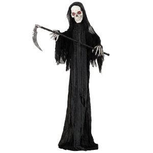 HOMCOM 183cm Life Size Animated Grim Reaper Halloween Decoration, Scary Halloween Animatronics Decor with Sound Touch Activated