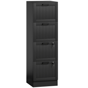 HOMCOM Cassettiera Portadocumenti a 4 Cassetti con Binario Regolabile e 2 Serrature, in Legno, 40x40x131 cm, Nero