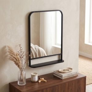 HOMCOM Modern Rectangular Wall Mirror with Storage Shelf, 70 x 50 cm Mirrors for Living Room, Bedroom, Black