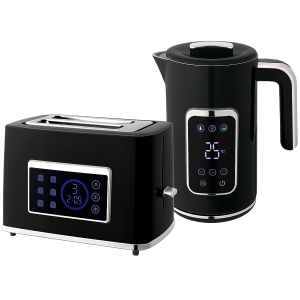 HOMCOM Conjunto Chaleira e Torradeira com Ecrã LED Touch, 1,7 L, 2 Ranhuras, Vários Modos e Funções, Preto