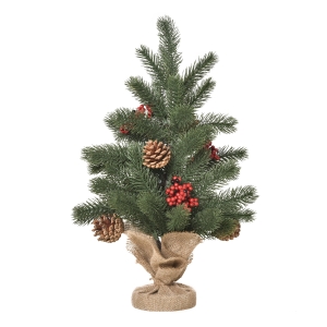 HOMCOM Mini-Weihnachtsbaum Weihnachtsdekoration, inkl. Schmuck, rote Beeren, 50 cm hoch, inkl. Zementsockel, Grün + Mehrfarbig