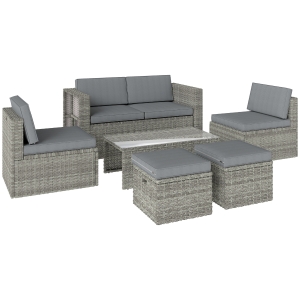 Outsunny Salon de Jardin en Résine Tressée Demi-Ronde 6 Pièces Encastrable Gain de Place 135x66x62cm Gris