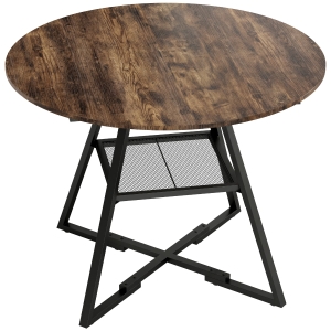 HOMCOM Mesa de Comedor Redonda para 4 Personas con Estante Marco Metálico para Sala de Estar Ø100x76 cm Marrón Rústico
