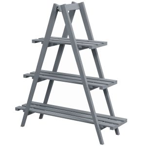 Outsunny Soporte para Plantas Plegable de Madera Estantería para Macetas de 3 Niveles con Marco en A 100x36x112 cm Gris