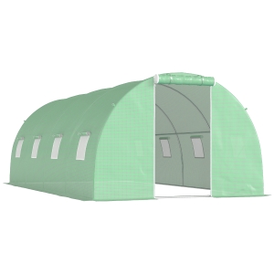 Outsunny Invernadero de Túnel 6x3x2 m con Puerta Enrollable 8 Ventanas de Malla y Estructura de Acero Galvanizado Verde