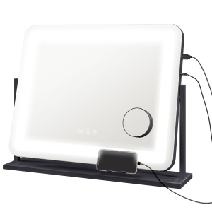 HOMCOM Espelho LED Iluminado Intensidade Ajustável 3 Modos de Iluminação Ampliação 10X Porta de Carregamento USB Controle por Toque 62,5x52 cm