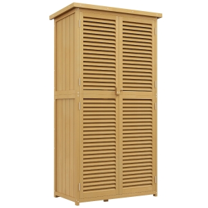 Outsunny Gartenkommode wetterfest, 2 Türen mit Schloss, Kiefernholz, 87L x 46,5B x 160H cm, Hellgelb