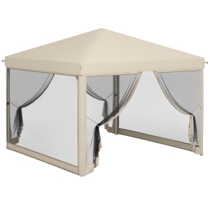 Outsunny Cenador de Jardín 3x3 m con Mosquiteras Anti-UV Marco de Acero y Bolsa de Transporte para Patio Terraza Fiesta Beige