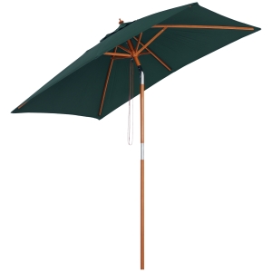 Outsunny Sombrilla Terraza Exterior 200x150 cm Sombrilla de Jardín Rectangular con Ángulo Ajustable Mástil de Madera y Manivela Parasol para Patio Terraza Verde