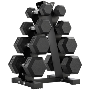 SPORTNOW Set Gantere Hexagonale pentru Sală cu Suport și Mânere Antialunecare, 2x2kg, 2x5kg, 2x8kg, 2x10kg, Negru