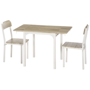 HOMCOM Conjunto de 2 Peças Mesa de Jantar Dobrável com 2 Cadeiras Mesa Dobrável 110x70x75 cm Branco e Natural