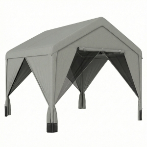 Outsunny Tonnelle de jardin pavillon de jardin hydrofuge structure robuste en acier galvanisé avec toit double pente 3x3m gris
