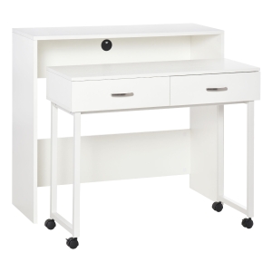 HOMCOM Tavolo Scrivania Salvaspazio per Camera e Ufficio, Scrivania con Cassetti e Ruote, Postazione di Lavoro Doppia o Singola, 100x36x88cm, Bianco