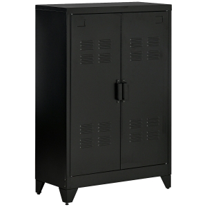 HOMCOM Aktenschrank Metallschrank Mehrzweckschrank mit magnetischer Lamellen-Doppeltür Verstellbarer Einlegeboden Büroschrank Aufbewahrungsschrank für Arbeitszimmer Wohnzimmer 75 x 33 x 110 cm Schwarz