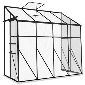 Outsunny Serre adossée, serre de jardin polycarbonate, avec porte coulissante, évent de toit, fondation, 127 x 253 x 240 cm noir