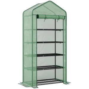 Outsunny Invernadero Resistente de 5 Niveles con 1 Puerta con Cremallera Anti-UV Diseño Ensanchado y Estantes 90x49x193 cm Verde