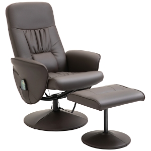 HOMCOM Poltrona Relax com Apoio Poltrona de TV Giratória com 10 Pontos de Massagem Função Reclinável Poltrona de Massagem com Controlo Remoto Bolso Lateral Poltrona de TV Couro Sintético Castanho