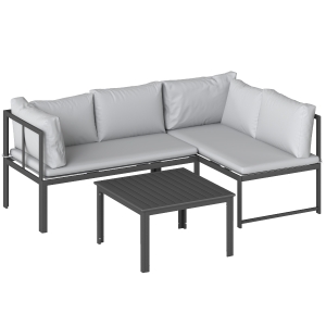 Outsunny Conjunto de Jardín Exterior con Cojines 2 Sofás de 2 Plazas Reposabrazos Ajustables y Mesa de Centro de Listones Gris