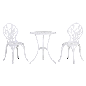 Outsunny Set da Giardino 3 Pezzi in Alluminio con 2 Sedie 42.5x47.5x89 cm e Tavolino Rotondo Ø60x67 cm, Bianco